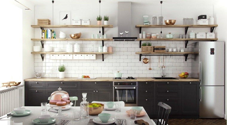 estilo escandinavo cocinas diseno estantes ladrillo ideas