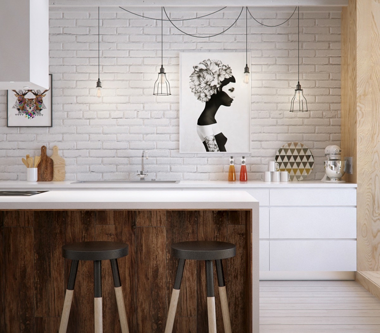 estilo escandinavo cocinas diseno pared ladrillo ideas