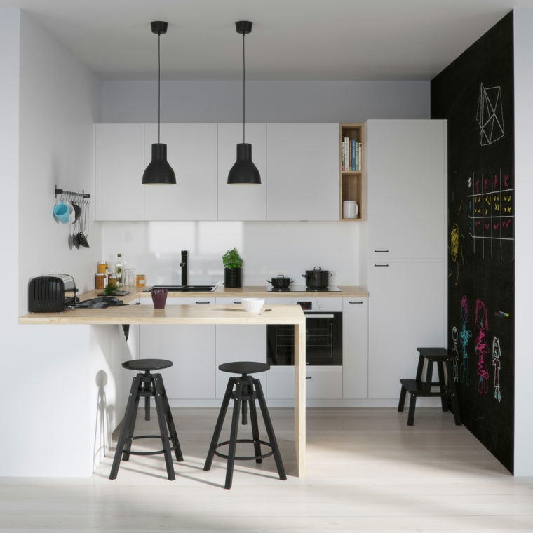 estilo escandinavo cocinas diseno simple pared pizarra ideas