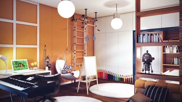 ideas divertidas de diseño habitaciones infantiles ideas silla colgante rojos