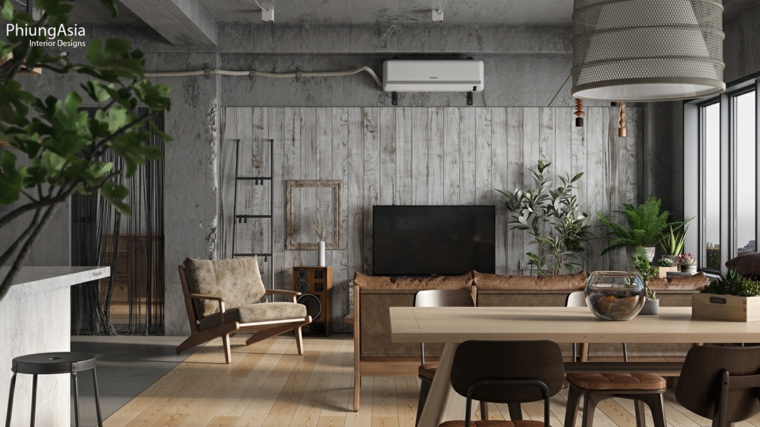 interiorismo asia madera paneles lamparas