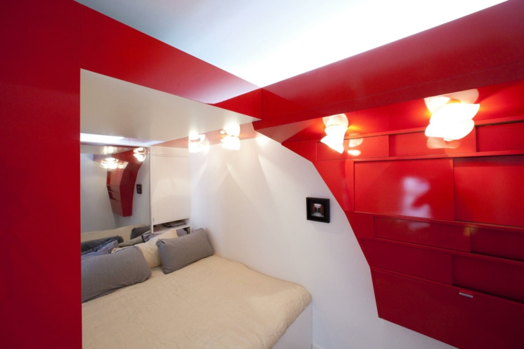 microapartamento cama moderna roja