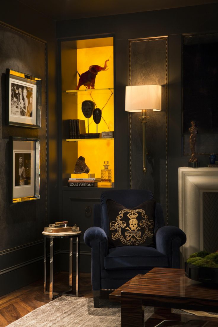 salón con diseño muy elegante salones de diseno oscuro iluminacion pared bella ideas
