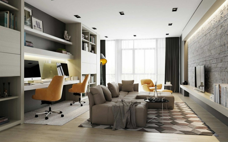 alargado espacios trabajo muebles lineas