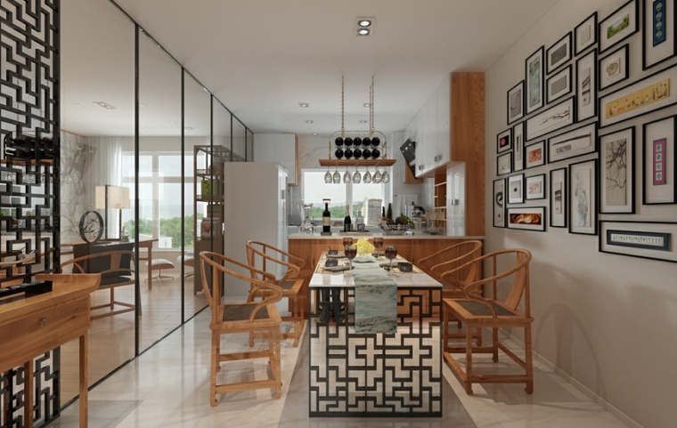 zona de comedor con muebles casa zen cuerdas maderas estilo comedor