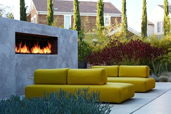 chimeneas diseño patio moderno efecto plantas