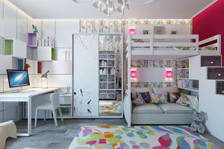 decoración de habitación para ninos alfombra colores literas ideas