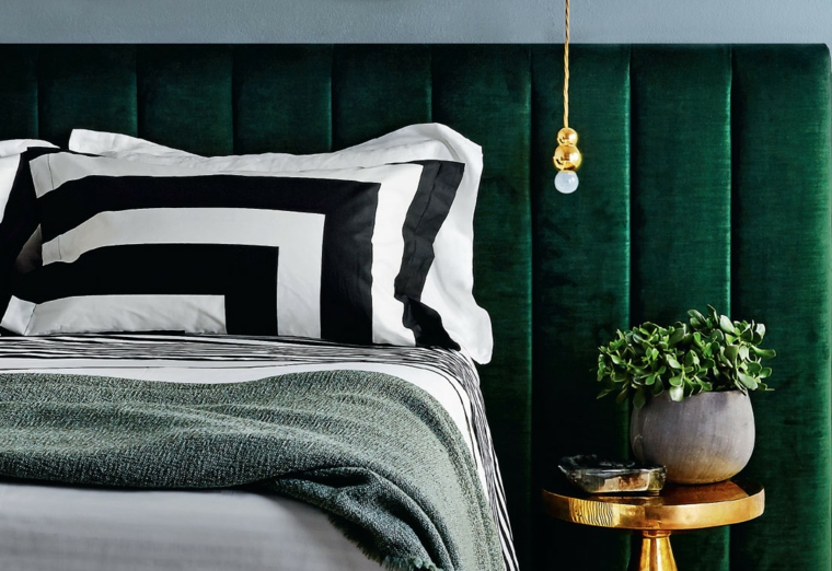 decoracion de interiores tendencias 2017 cama cabecero verde ideas