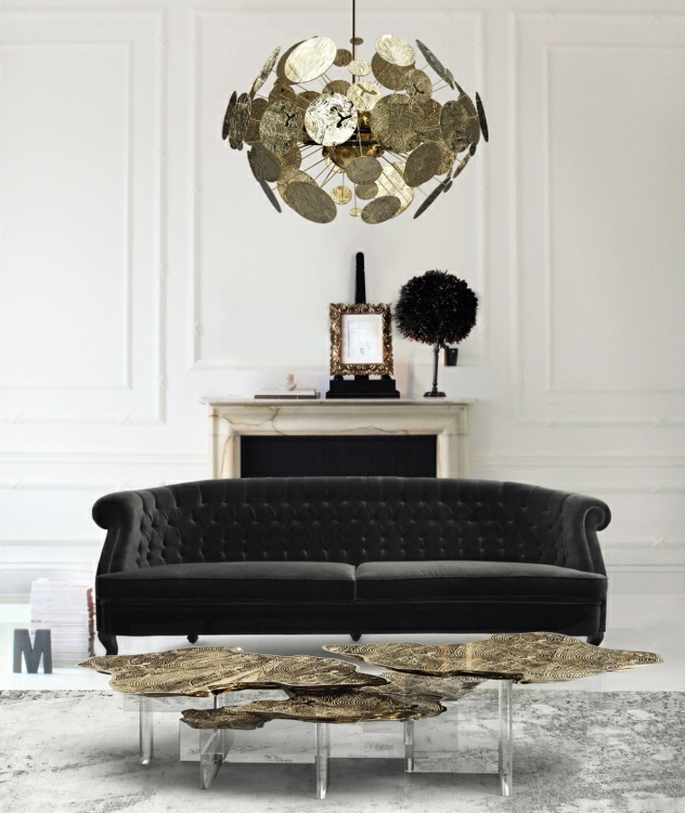 decoración de interiores tendencias 2017 sofa negra mesita moderna opciones ideas