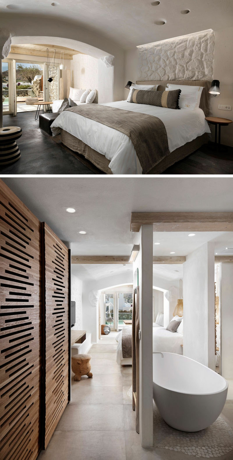 bonito diseño de habitación diseno dormitori madera piedra