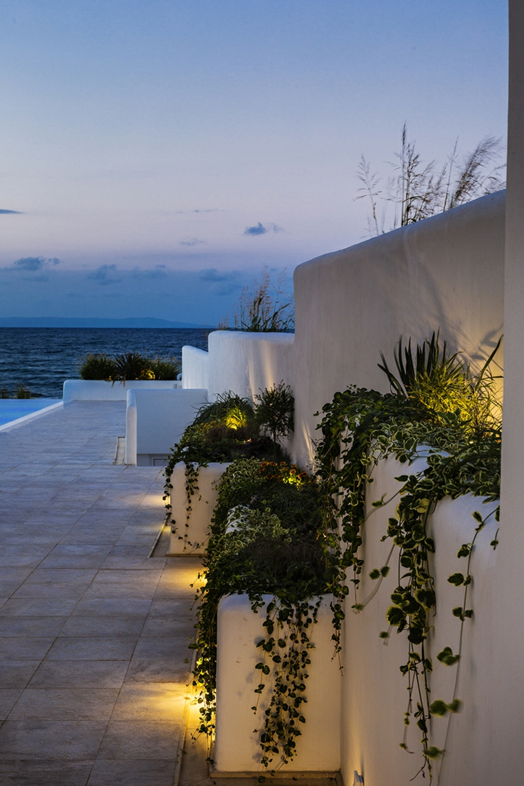 plantas en cascadas con luces calidas hotel boutique plantas colgantes bordes