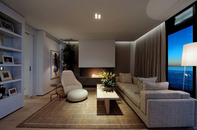 salón con diseño contemporáneo Peerutin Architects salon cortinas diseno contemporaneo ideas