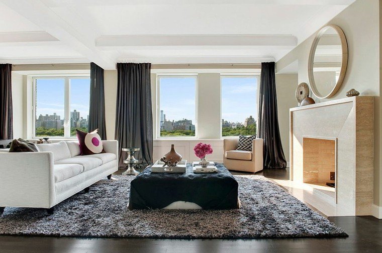 salón con diseño moderno con cortinas oscuras cortinas de salon opciones color negro ideas