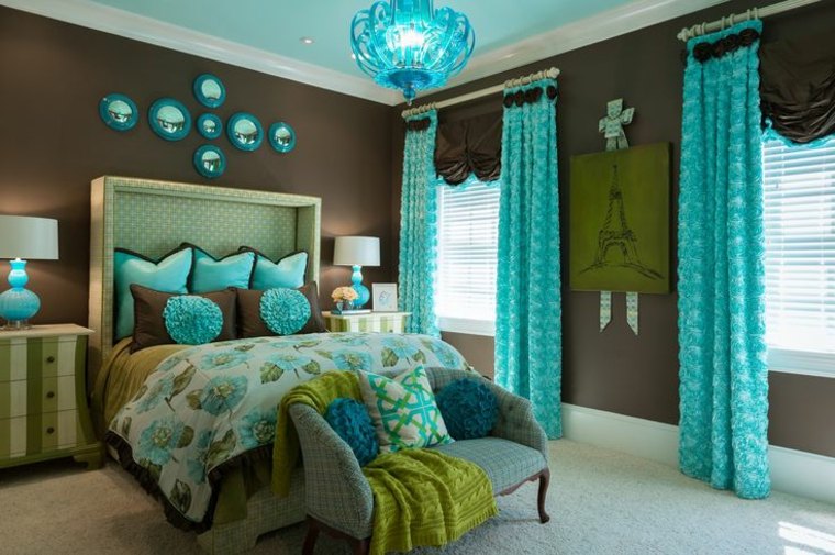 cortinas ropa cama color aguamarina