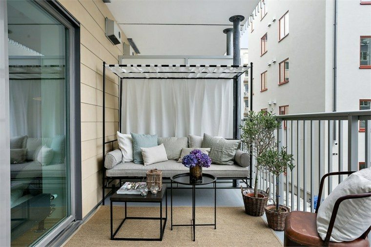 decorar balcon pequeño chill out exteriores muebles negros ideas