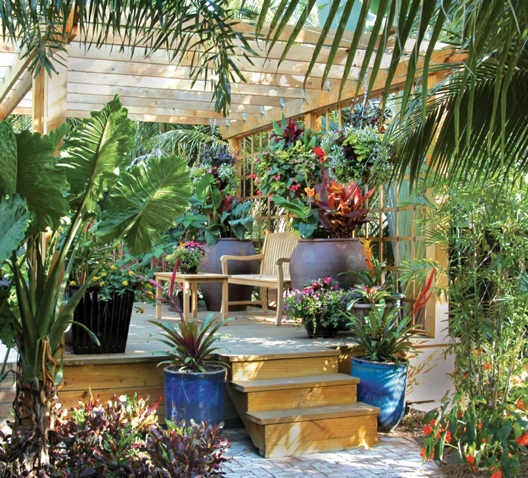 ideas de jardines con plantas disenos de terrazas exteriores paradisiacos plantas pergola ideas