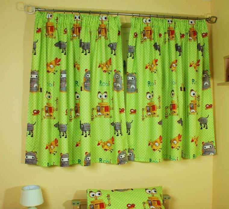 diseños de cortinas para niños verde