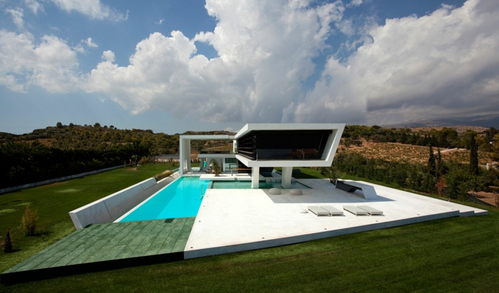 futurista elegante terraza campo camas