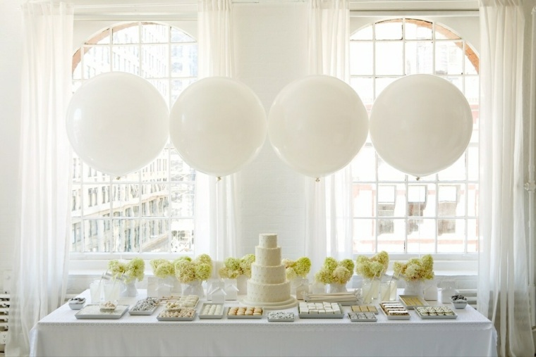 globos fiesta mesa decoracion blanco ideas