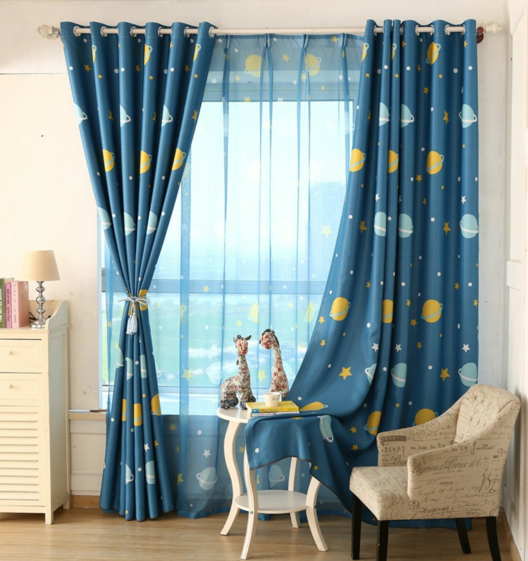 origtinales cortinas azules planetas