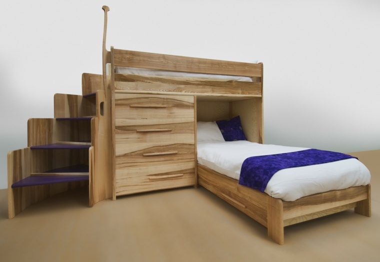 modernos diseños de camas para niños en madera