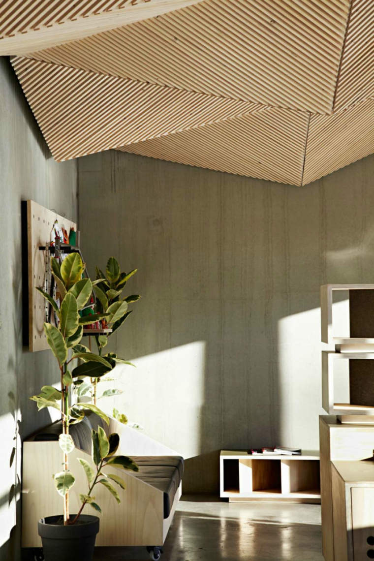 techo geometrico muebles color natural