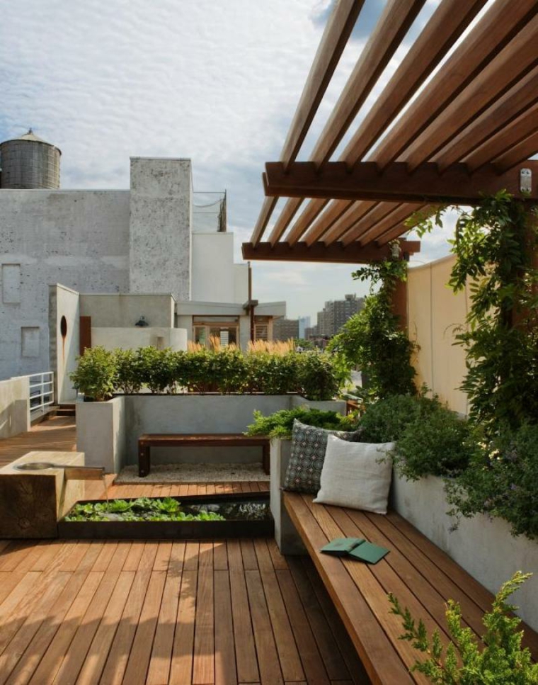 combinacion de materiales ideas modernas bancos colores materiales ideas cojines plantas