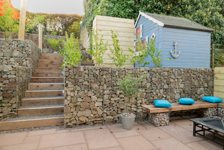 diseño terraza gaviones piedras