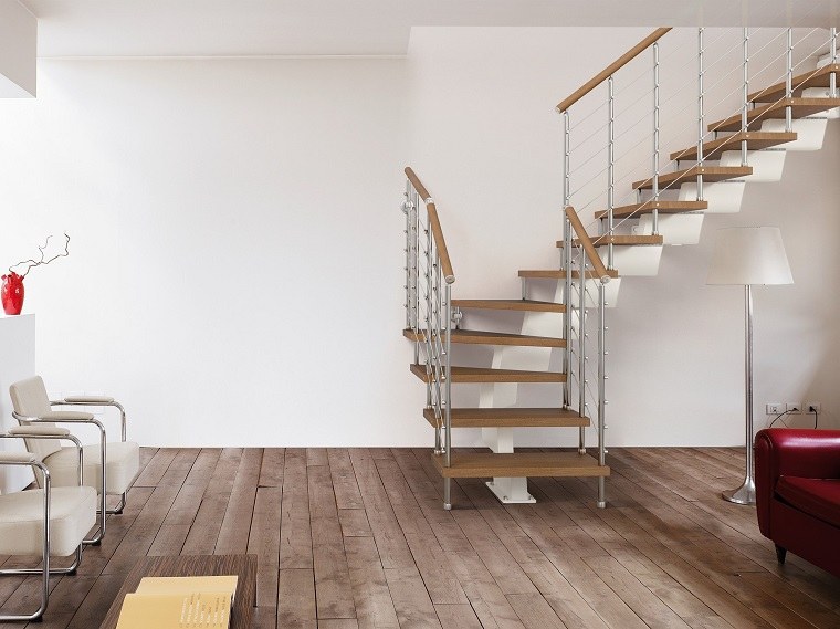 escaleras de interior modernas estilo madera barandilla acero ideas