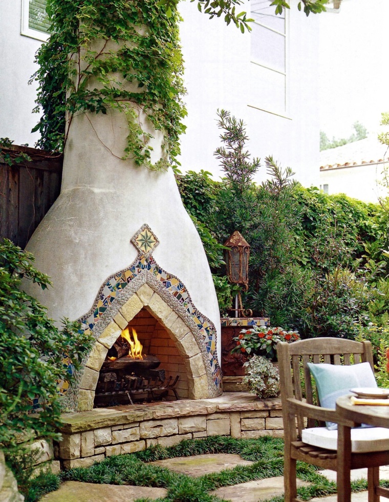 ideas para decorar jardin chimenea exterior detalles chimenea moderno