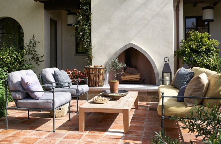 ideas para decorar jardin chimenea exterior original diseno moderno