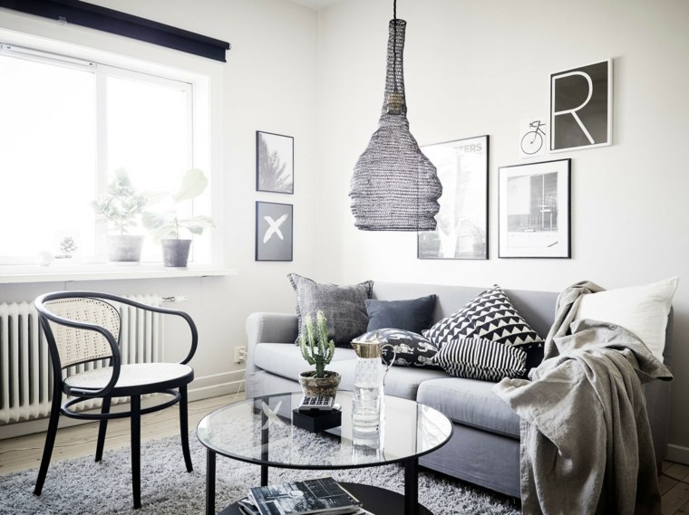 salon diseno escandinavo sofa gris moderna ideas