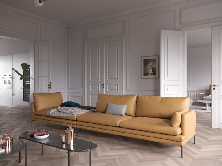 sofa color amarillo salon moderno estilo ideas