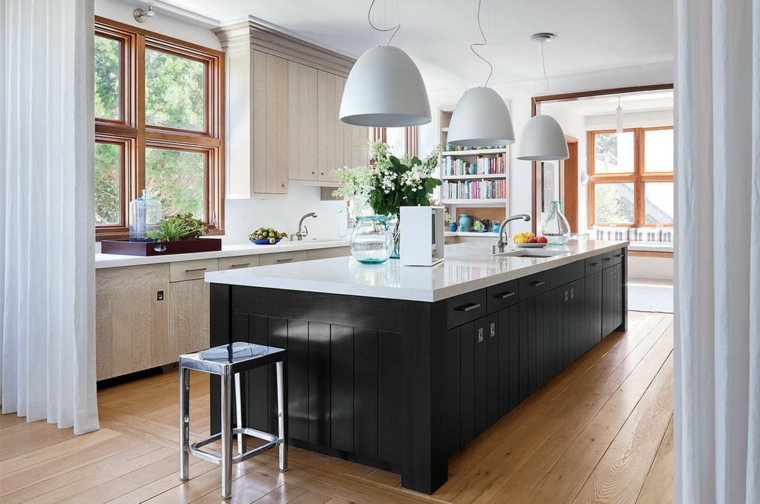 cocina con isla color negro diseno ideas