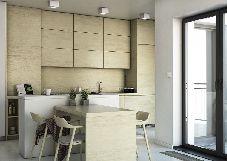 barra blanca y muebles de madera en la cocina cocinas blancas modernas barra muebles madera ideas