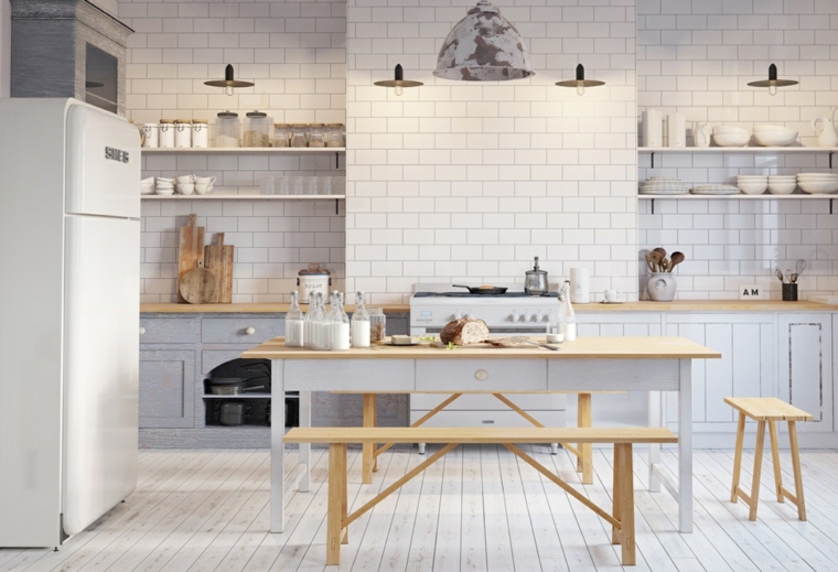 bancos de madera en la cocina cocinas blancas modernas diseno AM Studio ideas