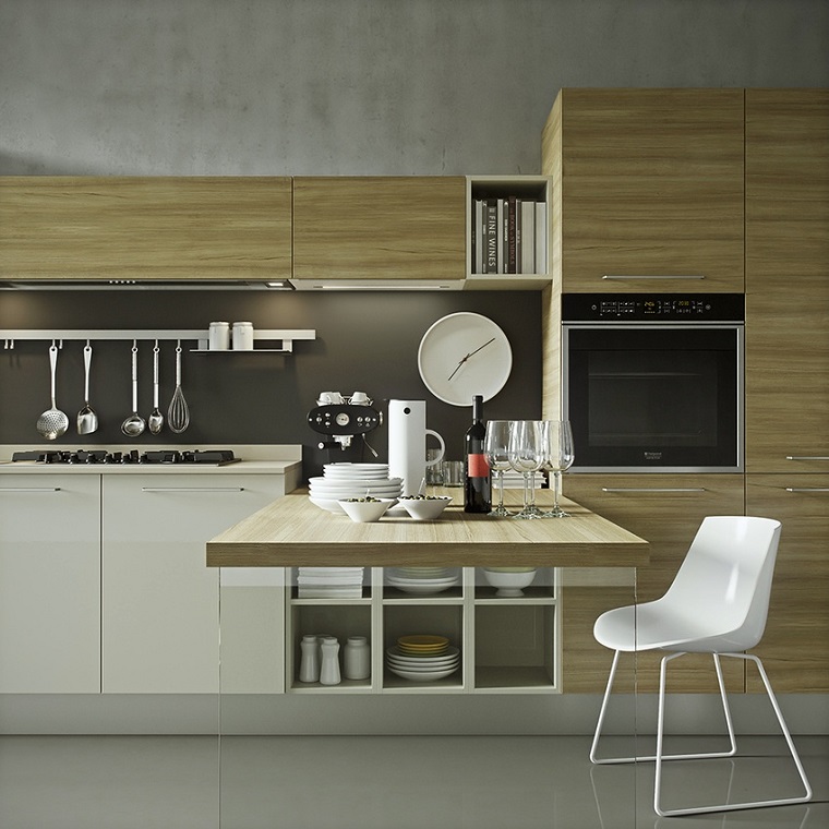 una mesa con soporte muy original cocinas blancas modernas muebles blanco madera opciones ideas