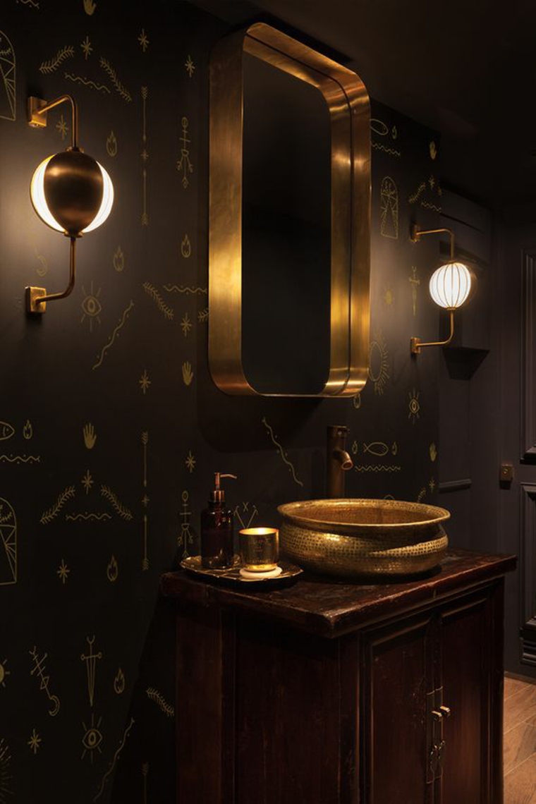 cuarto de baño en negro y oro baño en negro y oro