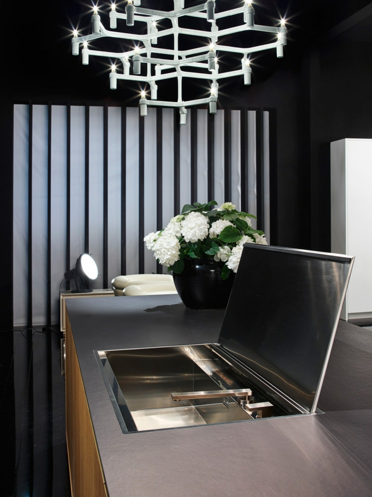 cocina con isla con diseño caracteristico disenar cocinas detalles negros RIFRA ideas