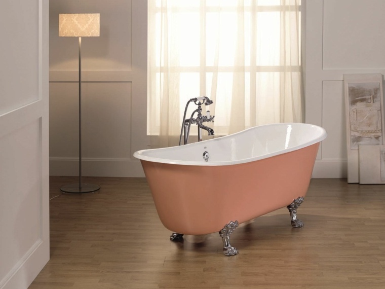 diseño de baños bañeras tonalidades pastel lineas