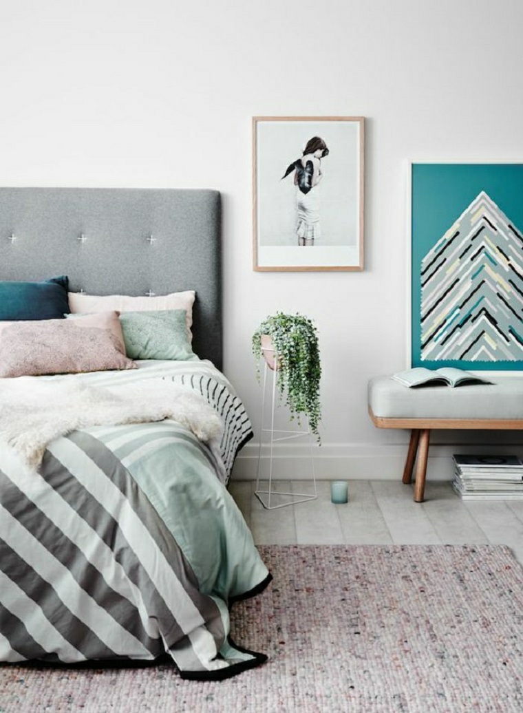 elegante dormitorio atractivo paredes lineas metales