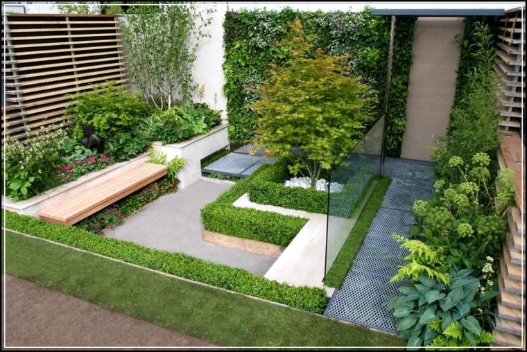 jardines-pequeños-ideas-bancas-madera-moderno-paredes