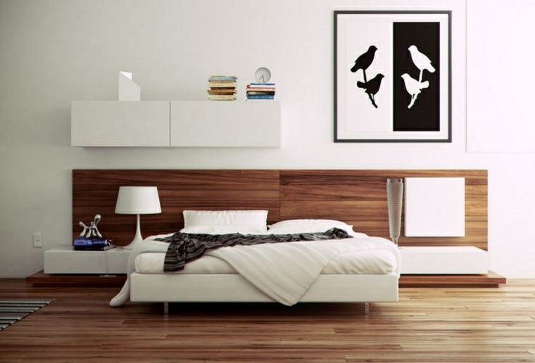 lineas limpias madera blanca cama decoraciones cuadros
