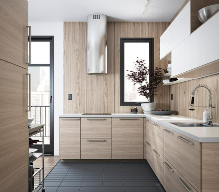 una cocina con diseño suave muebles madera encimeras blancas diseno ideas
