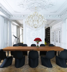 comedor-diseno-blanco-negro-mesa-madera
