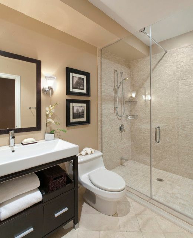 decoración de baños pequeños-ducha-mampara-mosaico
