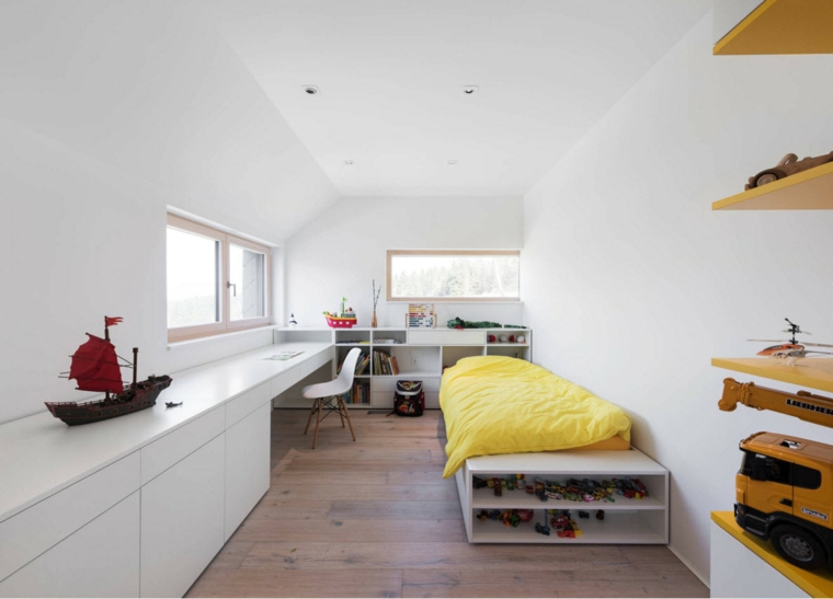 espacio-largo-estrecho-muebles-blancos-dormitorio-ninos