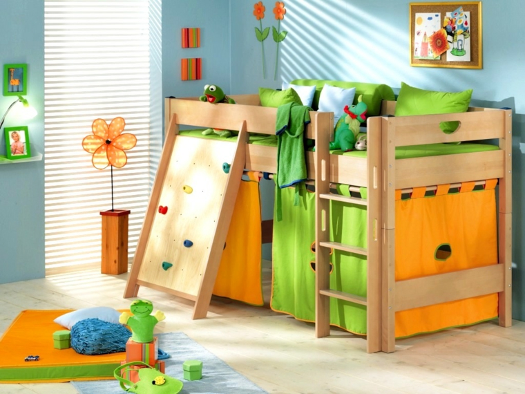 habitaciones-infantiles-nino-cama-madera-color-verde-bello