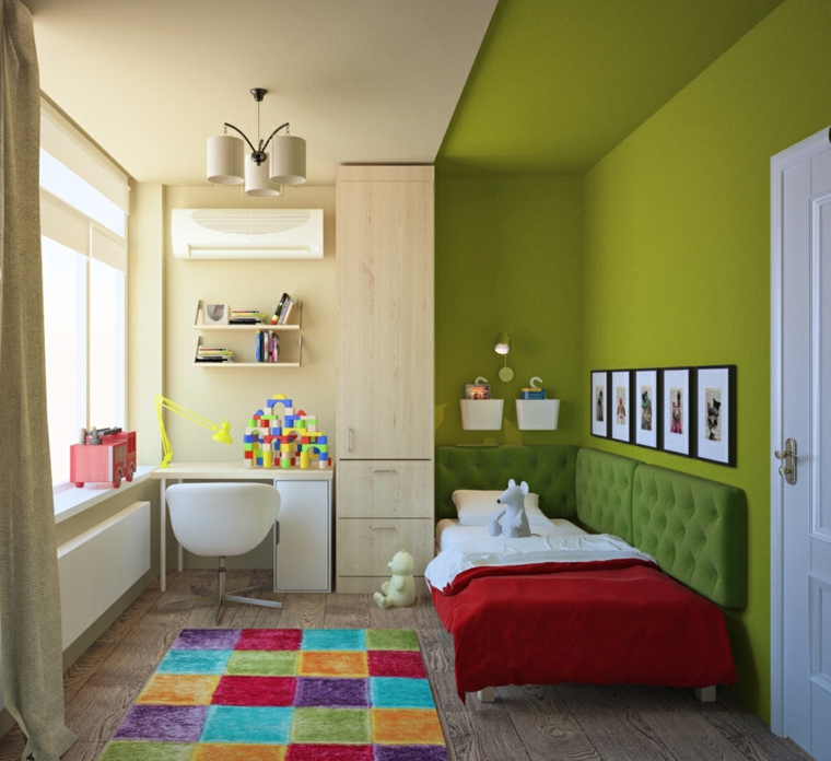habitaciones infantiles para niñas-pared-verde