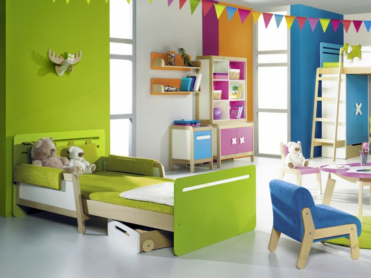 habitaciones-ninos-cama-color-verde-diseno
